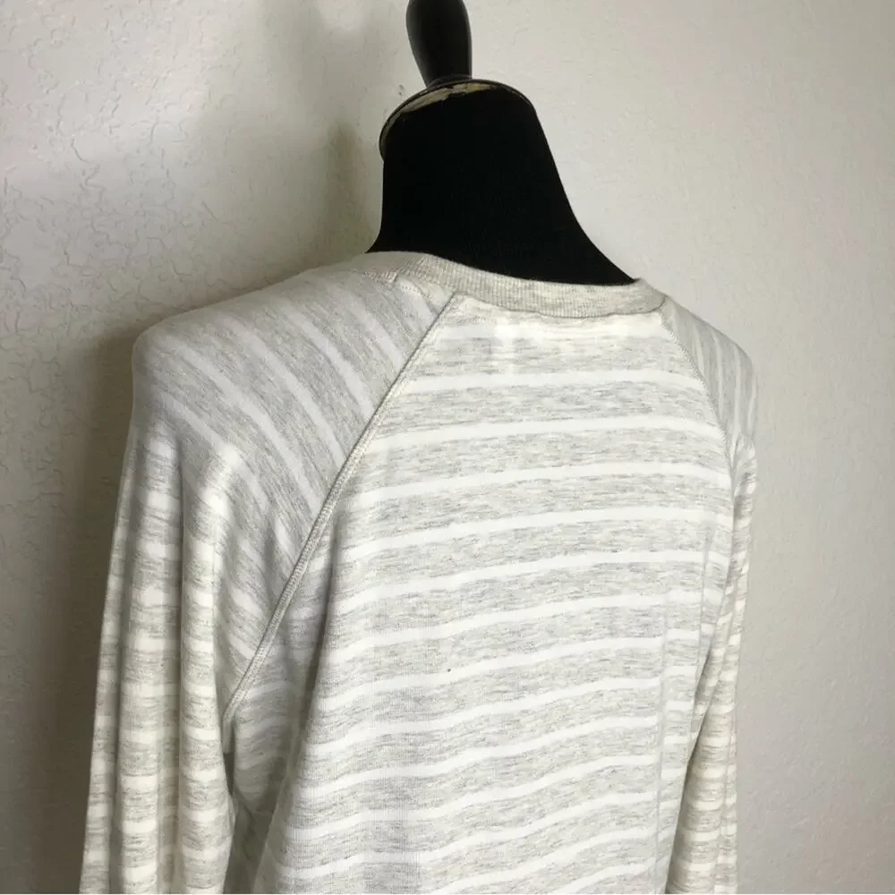 Athleta oatmeal white striped knit tunic asymmetrical hem dress size Medium
